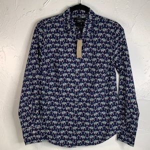 J Crew Perfect Elephants Princess cut Long Sleeve button up shirt women SZ 6 NWT
